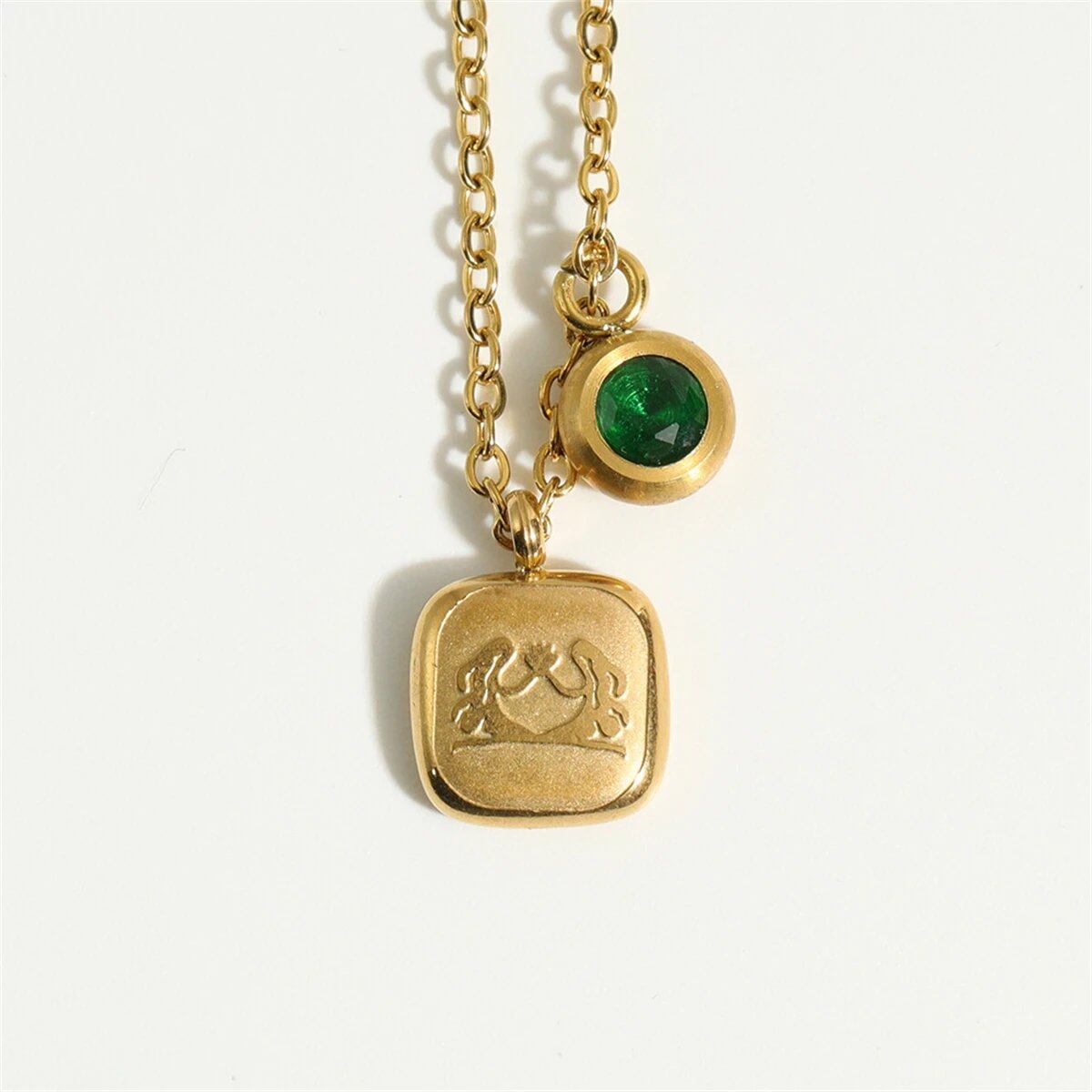 Titanium steel classic necklace with December birthstone pendant and 12 zodiac signs high collar neck chain, 18K gold infurness, 40cm length; Metal Color: ; Ships from: Parallel import