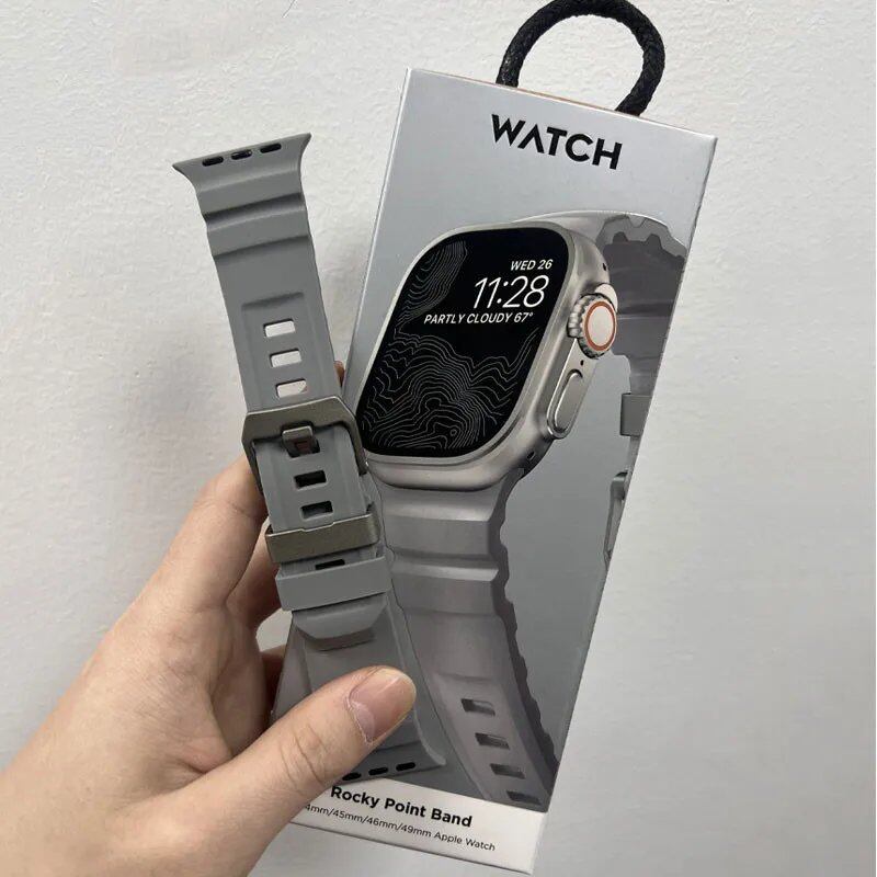 Silicone Sport Band for Apple Watch - Compatible with iWatch Ultra 2/10/9/8/7/6/5/4/3/2/1, 38mm/40mm/41mm/42mm/44mm/45mm/46mm/49mm Band Colors: Parallel Import