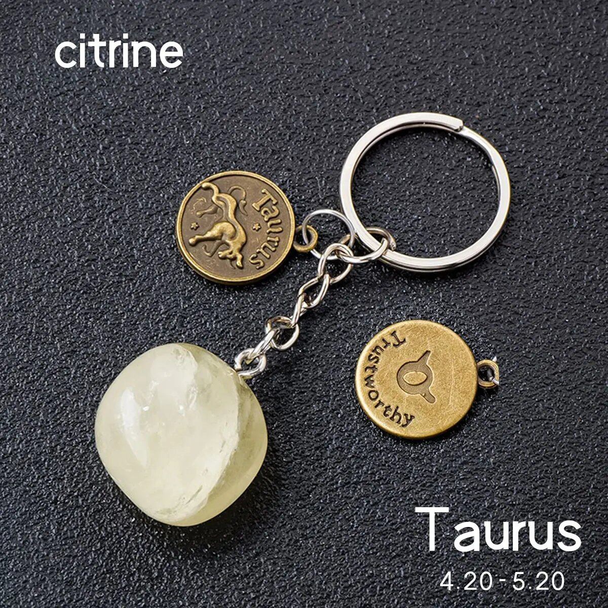 1 Natural Gemstone Zodiac Keychain with Clear Quartz and Amethyst Rolling Stones, DIY Car Key Ring Chain, Size: 1.5cm (Parallel Import)