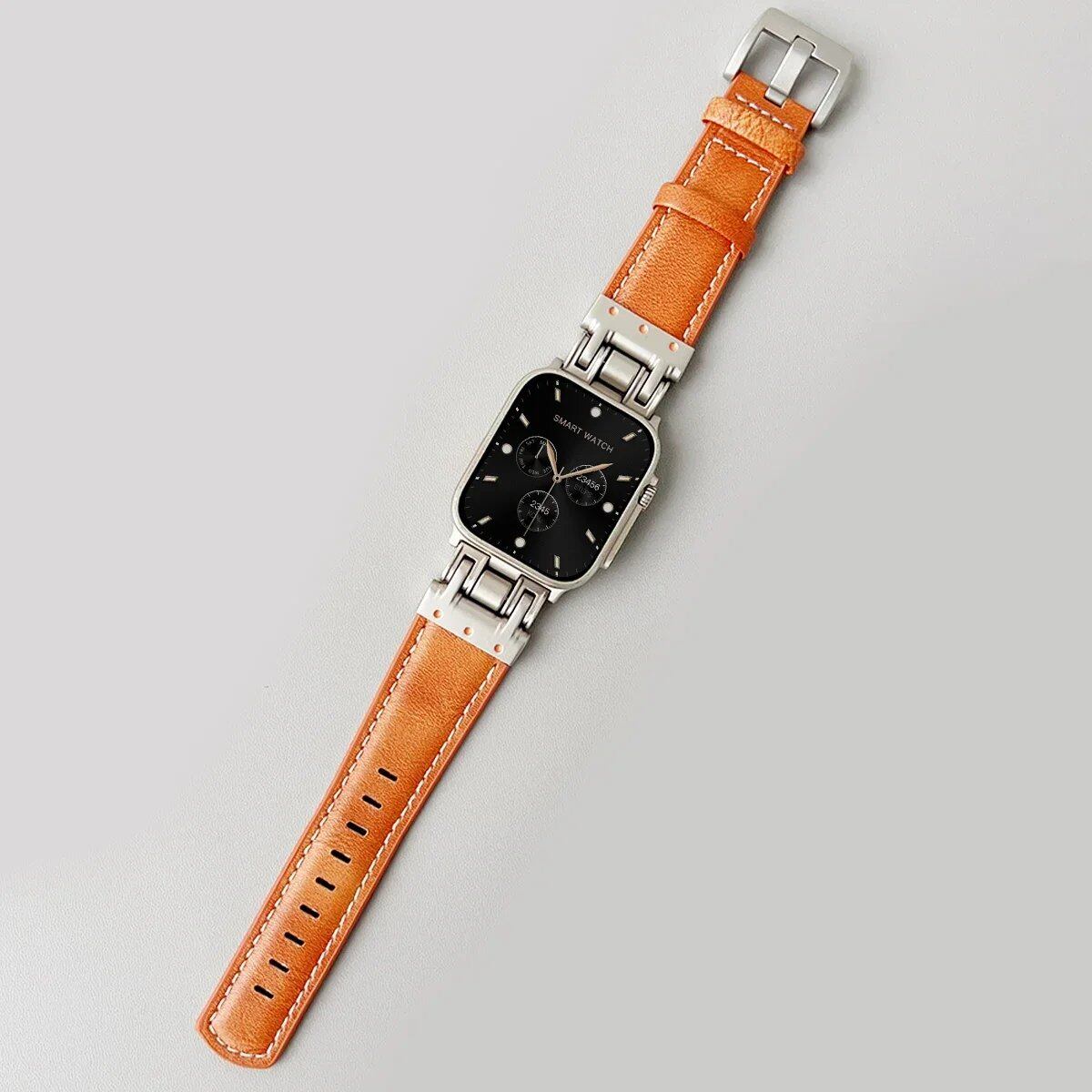 Premium Leather Band for Apple Watch Ultra 2 (49mm/46mm/45mm/44mm/42mm) - Compatible with iWatch Series 10/9/8/7/6/5, Sport Bracelet Strap, Band Color: Parallel Import