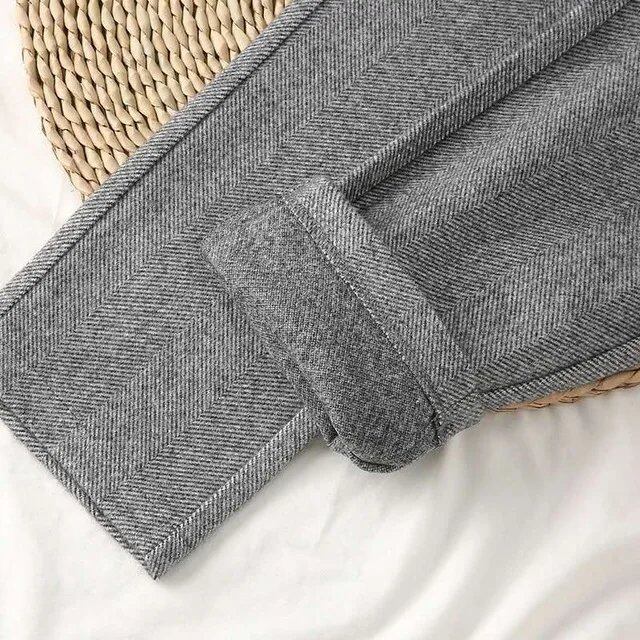 Women's Wool Harem Pencil Pants, Fall/Winter 2024, High-Waisted, Casual Suit Pants, Wide-Leg Pants for Office Ladies, Size: Parallel Import