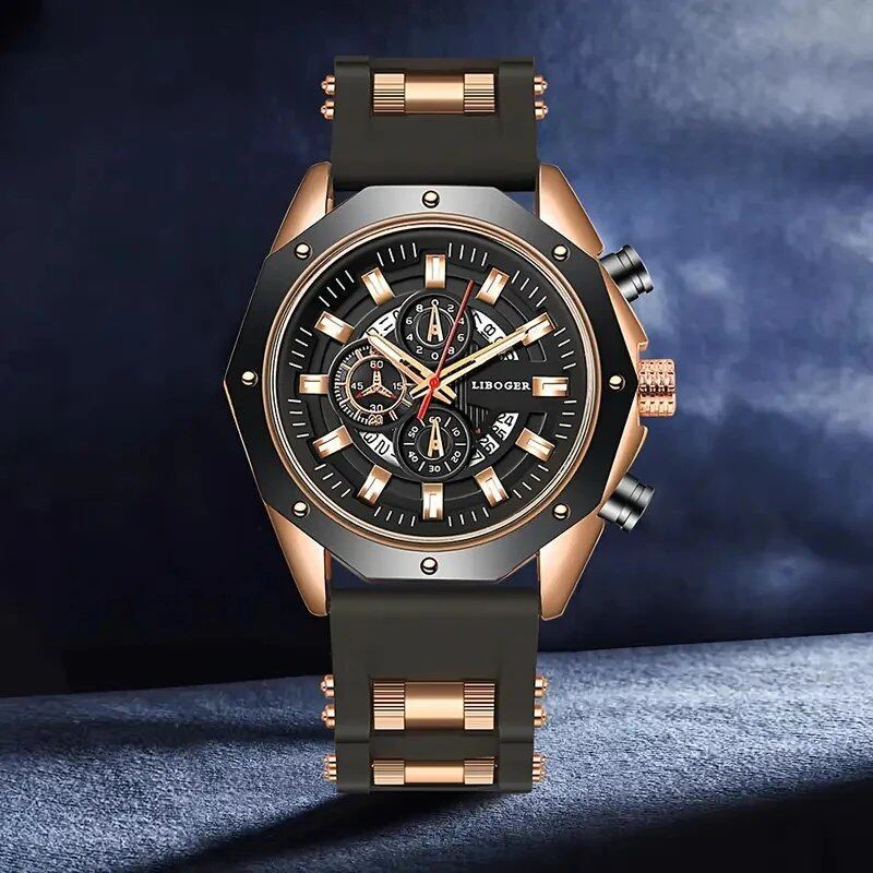 Men's Fashionable Silicone Band Quartz Sports Watch with Date Calendar (Parallel Import)