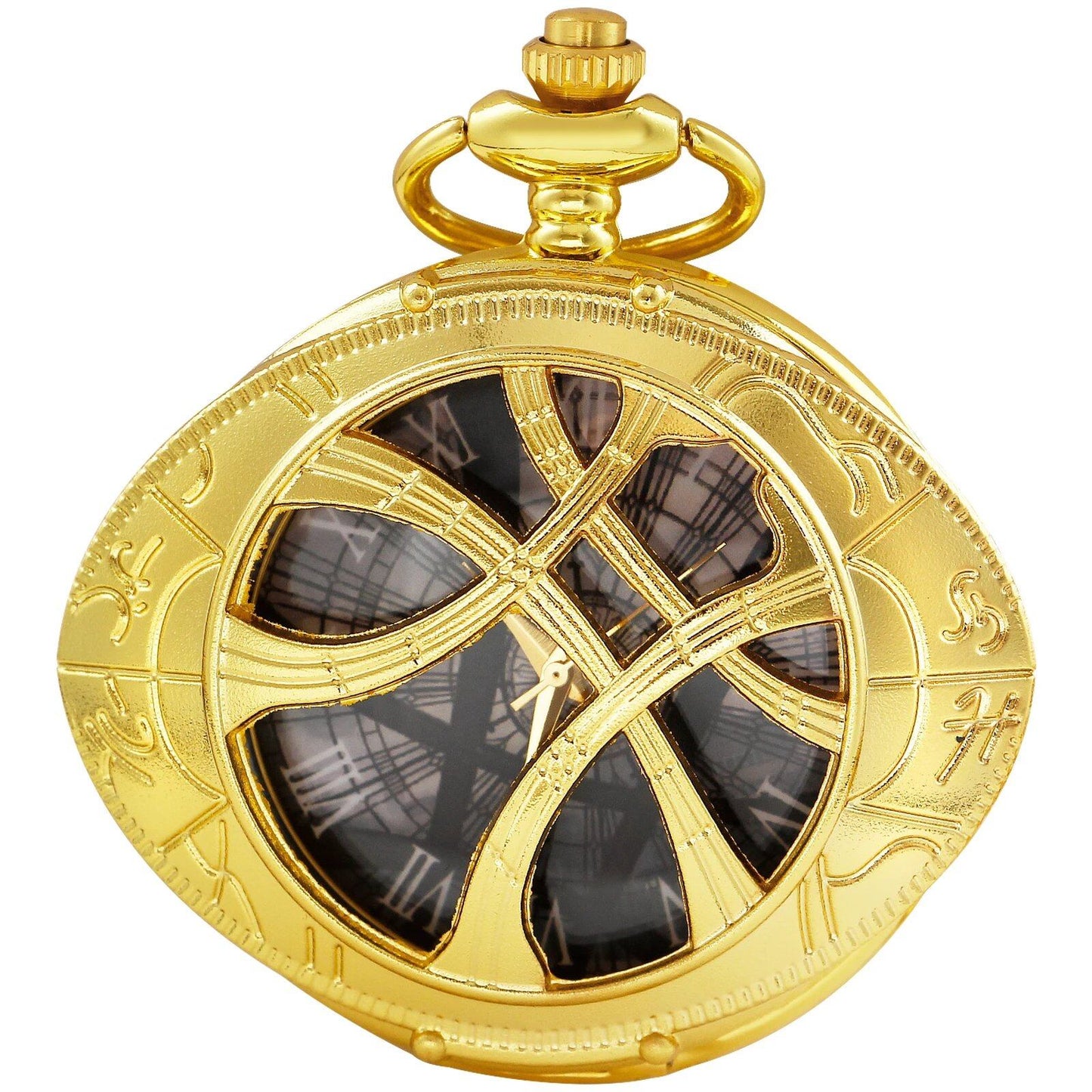 Vintage Bronze Eye-Round Case Quartz Pocket Watch with Pendant Necklace Chain, Gift for Men and Women, Parallel Import
