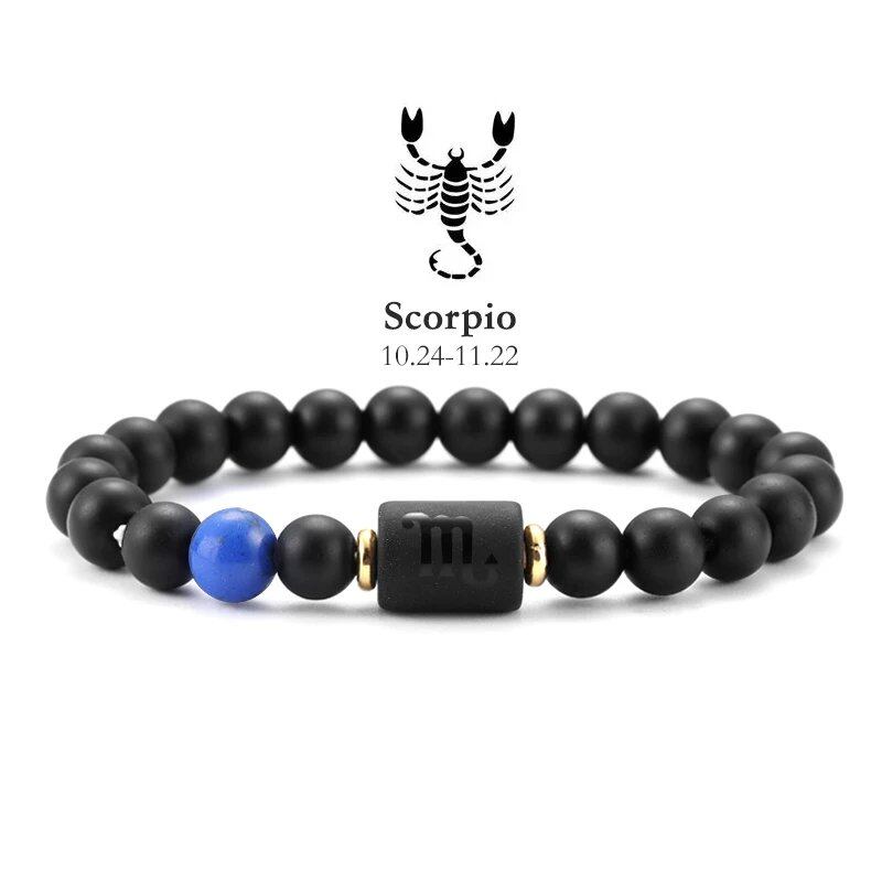 12 Zodiac Signs Bracelet with Natural Stones, Capricorn, Virgo, Leo, and Libra, for Men and Women, Couples, Friends, and Couples; Jewelry Gift; Length: 18-19cm, Parallel Import