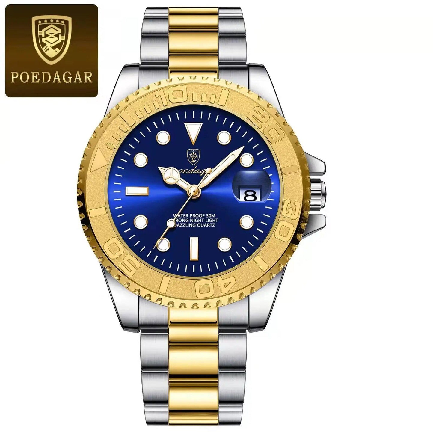 POEDAGAR Luxury Men's Business Quartz Watch, Water Resistant, Luminous Date Display, Stainless Steel, Gift Box Included, Color: 680, Parallel Import