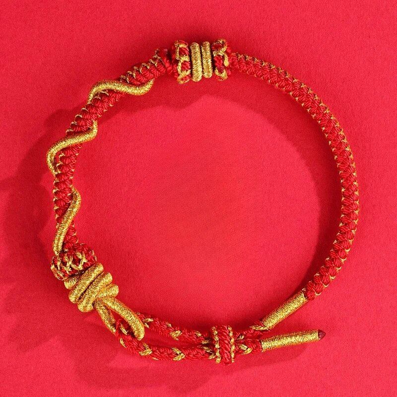 Year of the Snake Handmade Adjustable Bracelet for Women, Dragon Scales, Amulet, Zodiac Luck, Beads, Red Rope Chain, Men's Jewelry, Parallel Import