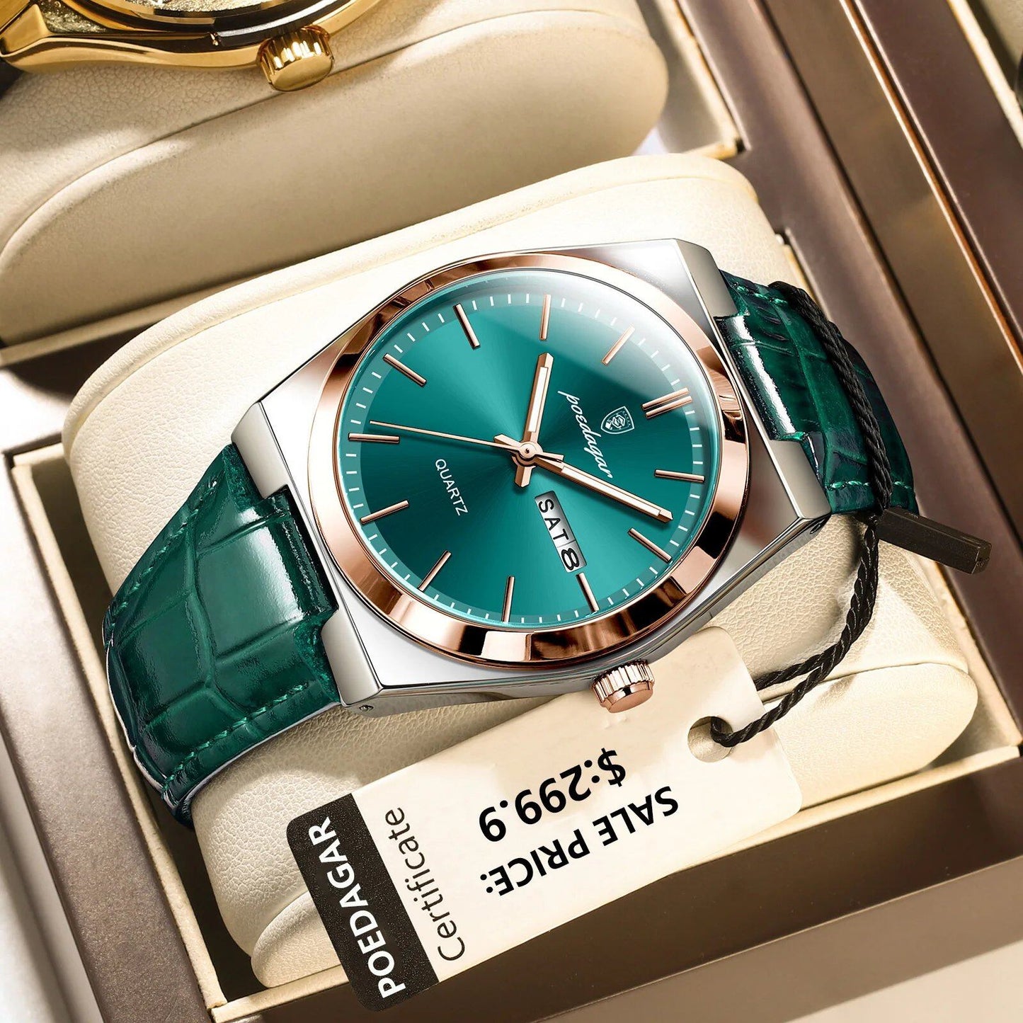 POEDAGAR Luxury Trend Men's Watch, Waterproof, Luminous, Date Week, Military/Outdoor, Leather, Quartz, Color: 930, Parallel Import