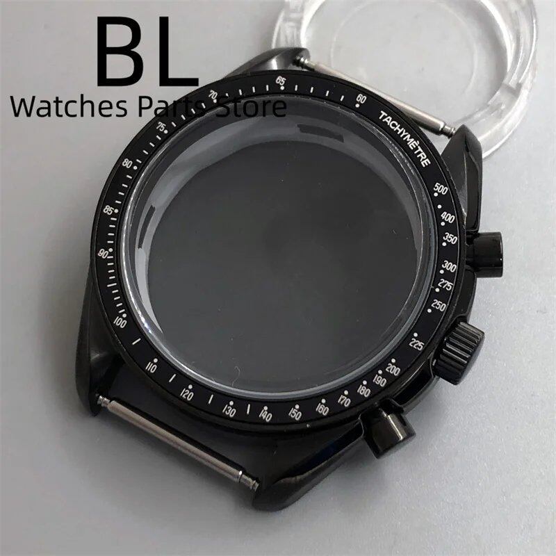 BLIGER 40mm Black PVD VK63 Watch Case with Black, Blue, Red, Green, and Silver Inserts, Acrylic Mirror, and VK63 Movement Assembly and Repair Parts; Dial Diameter: VK63 (Imported)