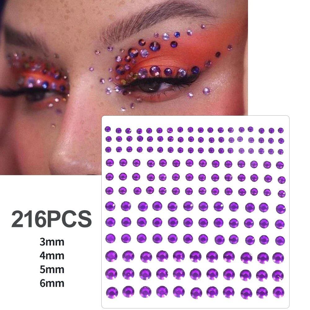 1/5/8-Piece 3D Face and Eye Tattoo Stickers for Party Makeup, Diamond Rhinestone Stickers, Self-Adhesive Mixed Crystal Face Decoration Stickers, Parallel Import