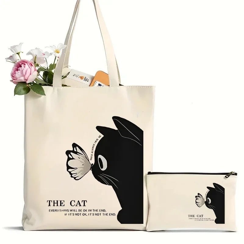 2個セット 黒猫バタフライプリントハンドバッグ レジャートラベルビーチバッグ 大容量ショルダーショッピングバッグ カラー:BK252 桃粧 並行輸入品2個セット 黒猫バタフライプリントハンドバッグ レジャートラベルビーチバッグ 大容量ショルダーショッピングバッグ カラー:BK252 桃粧 並行輸入品