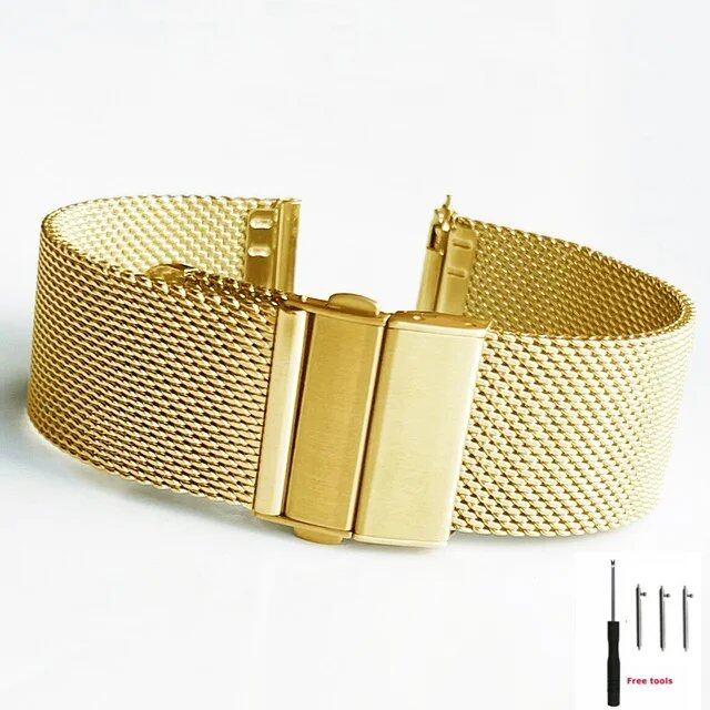 16mm, 18mm, 20mm, 22mm Quick Release Milanese Loop Mesh Watch Band with Stainless Steel Metal Folding Buckle, Wrist Strap, Accessories, Band Color: mm, Parallel Import