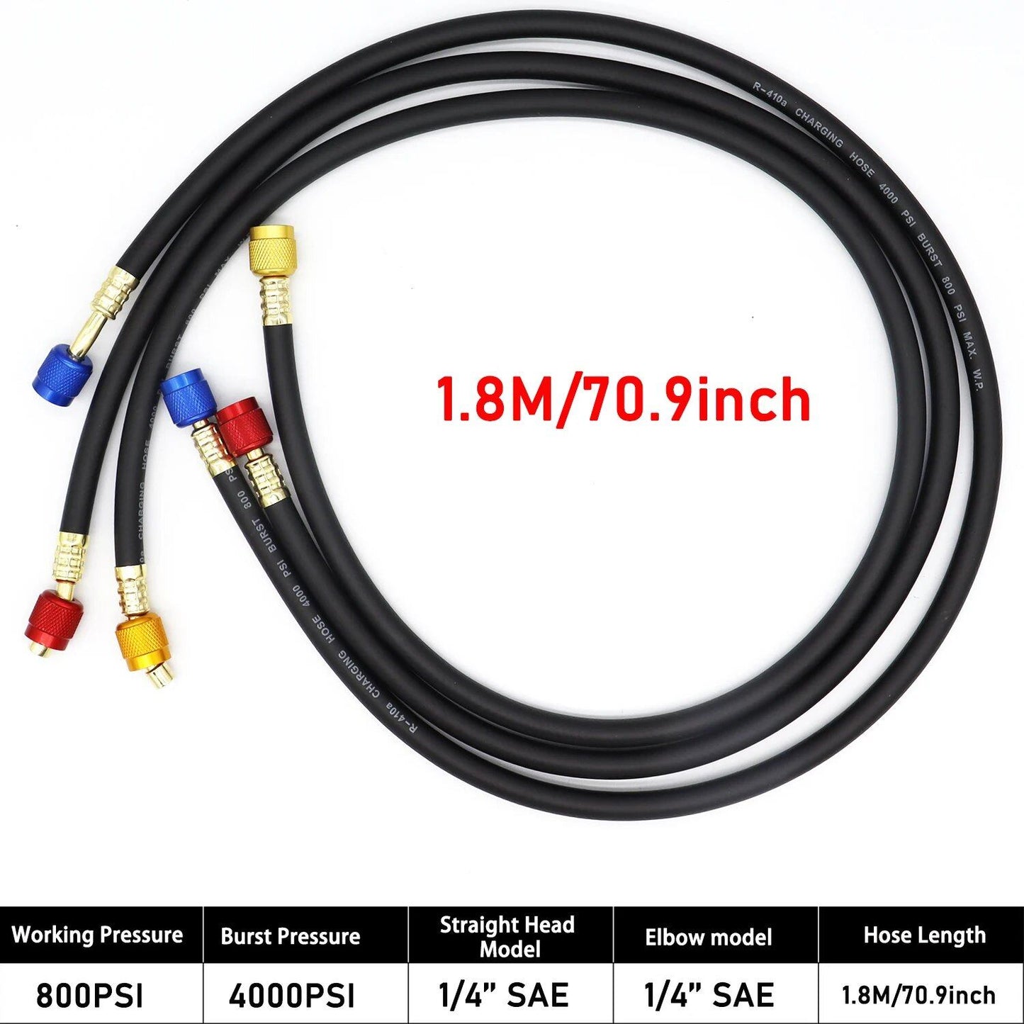 0.9M-1.8M AC Charging Hose Tube Kit with Low-Loss Fittings for R134A, R12, and R22 Refrigerants, Includes Air Conditioner Manifold Gauge, Parallel Import