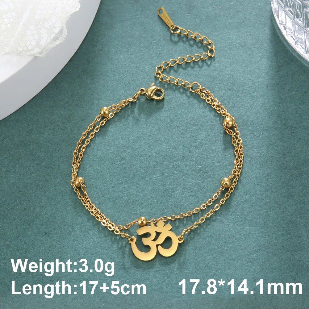 Dawapara Om Sanskrit Symbol Anklet Bracelet, Hindu Yoga Ankle Chain Bracelet, Stainless Steel, Spiritual Jewelry, 100cm, Parallel Import