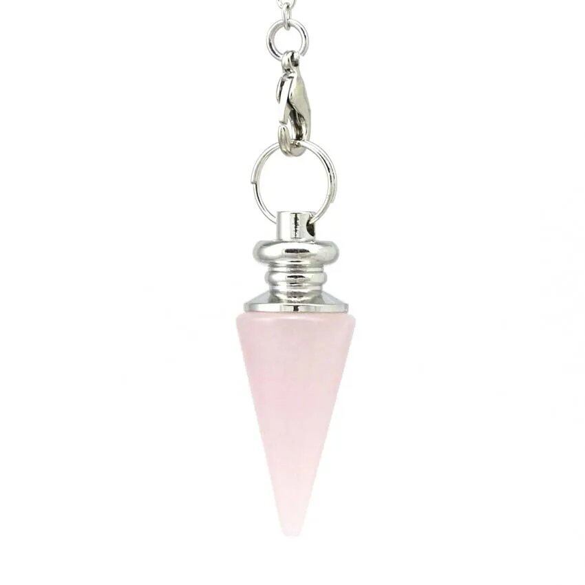Healing Crystal Stone Cone Pendant - Natural Amethyst & Rose Quartz Spiritual Pendulum for Dowsing & Divination, Metal Color: Parallel Import