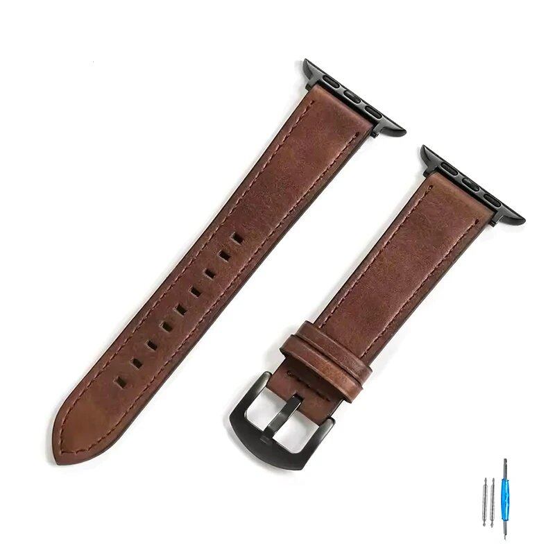Calf Leather Strap for Apple Watch - Compatible with iWatch Series 8/7/6/5/4/3/SE, 49mm, 44mm, 45mm, 42mm, 40mm, and 41mm Bands, Unisex, Imported