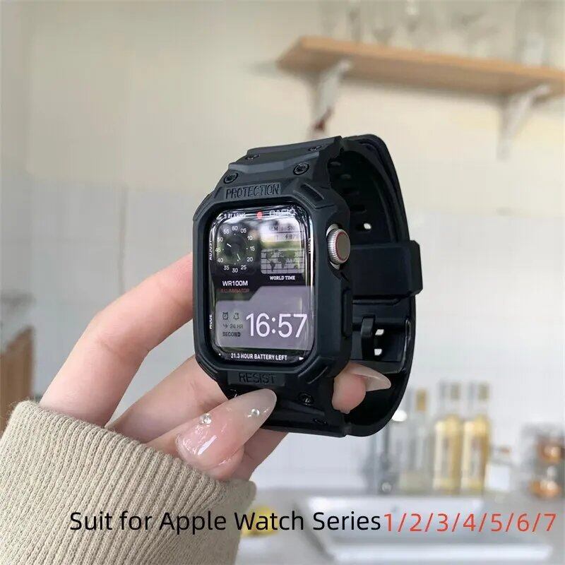 Clear Silicone Band + Case for Apple Watch 7/6/SE/5/4/3/2/1, Sport Strap, 38mm, 40mm, 42mm, 44mm, 45mm, Compatible with iWatch, Parallel Import