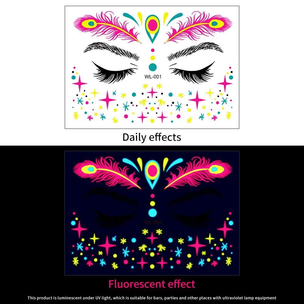 1/5/8-Piece 3D Face and Eye Tattoo Stickers for Party Makeup, Diamond Rhinestone Stickers, Self-Adhesive Mixed Crystal Face Decoration Stickers, Parallel Import