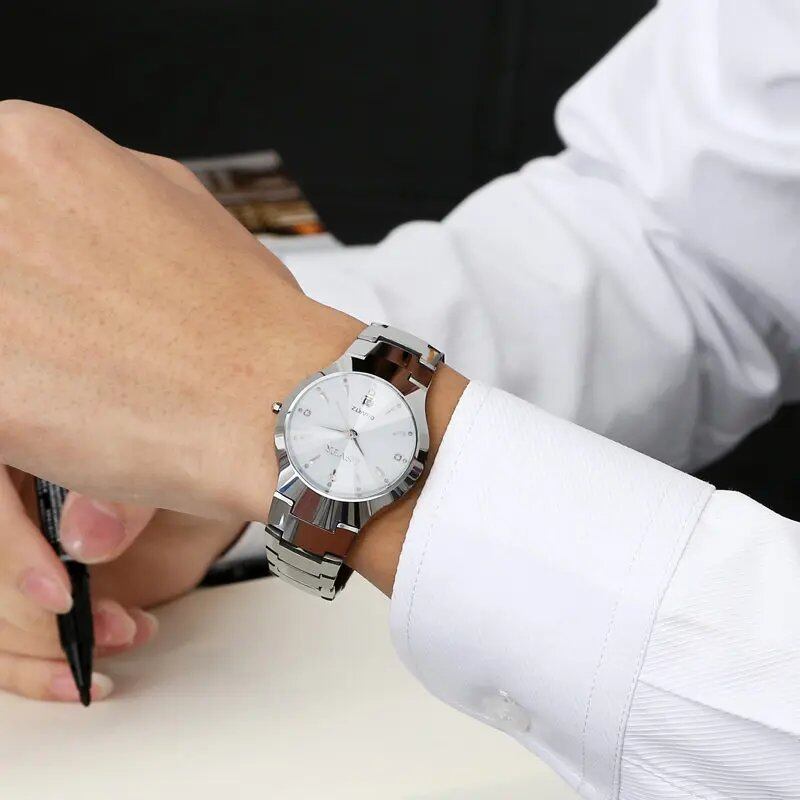 YIKAZE Business Quartz Watch, Waterproof, Stainless Steel, Luxury, Calendar, Date Function, Couple's Watch, Color: Parallel Import