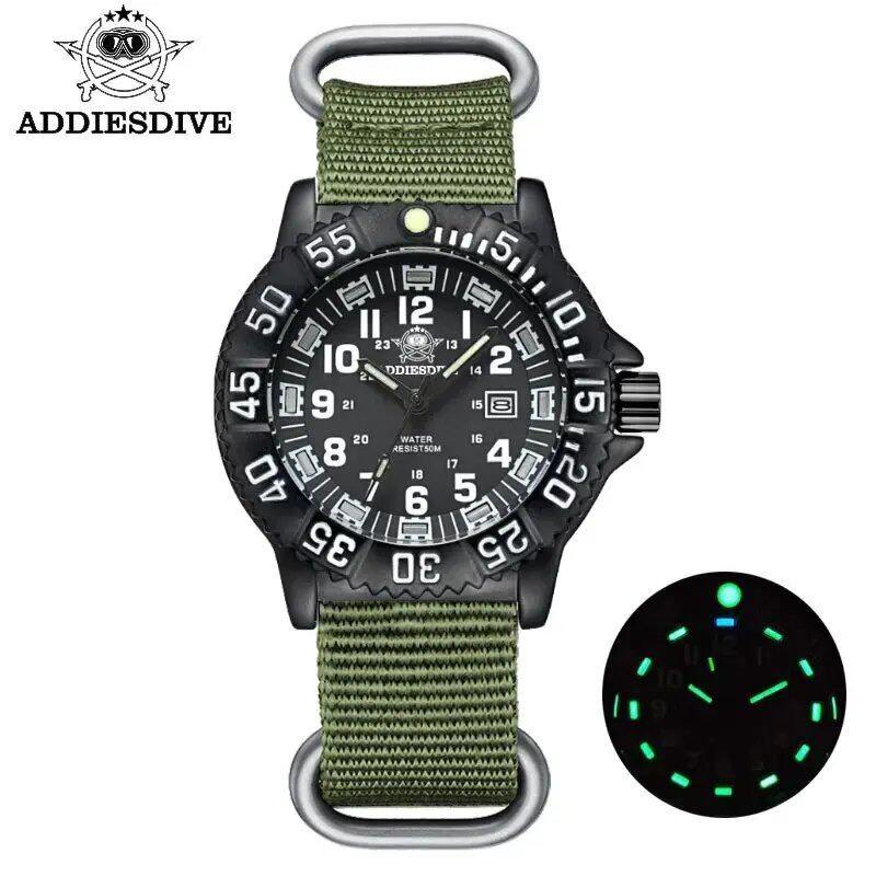 ADDIESDIVE Fashion Men's Analog Watch, 50m Water Resistant, Luminous Tube, Nylon, Sports, Military Quartz Wristwatch, Color: Black, Customization Unavailable, Parallel Import