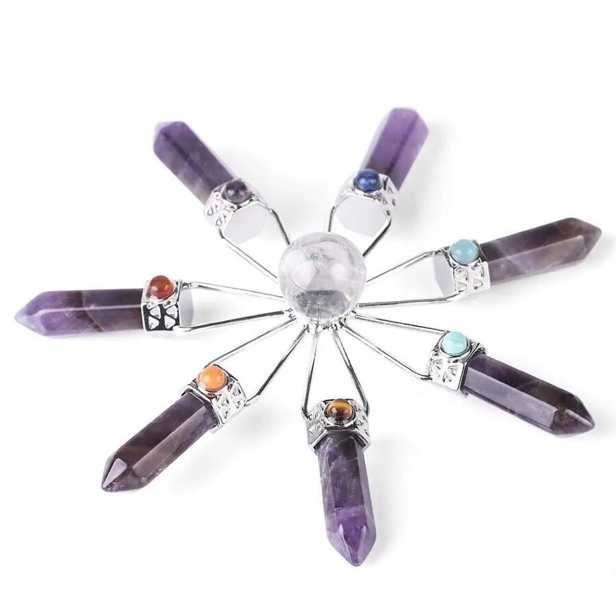 Amethyst Crystal Quartz Stone Hexagonal Spiral Pendulum Energy Generator for Healing, Chakra Awakening, Spiritual Meditation, and Decoration (Imported)