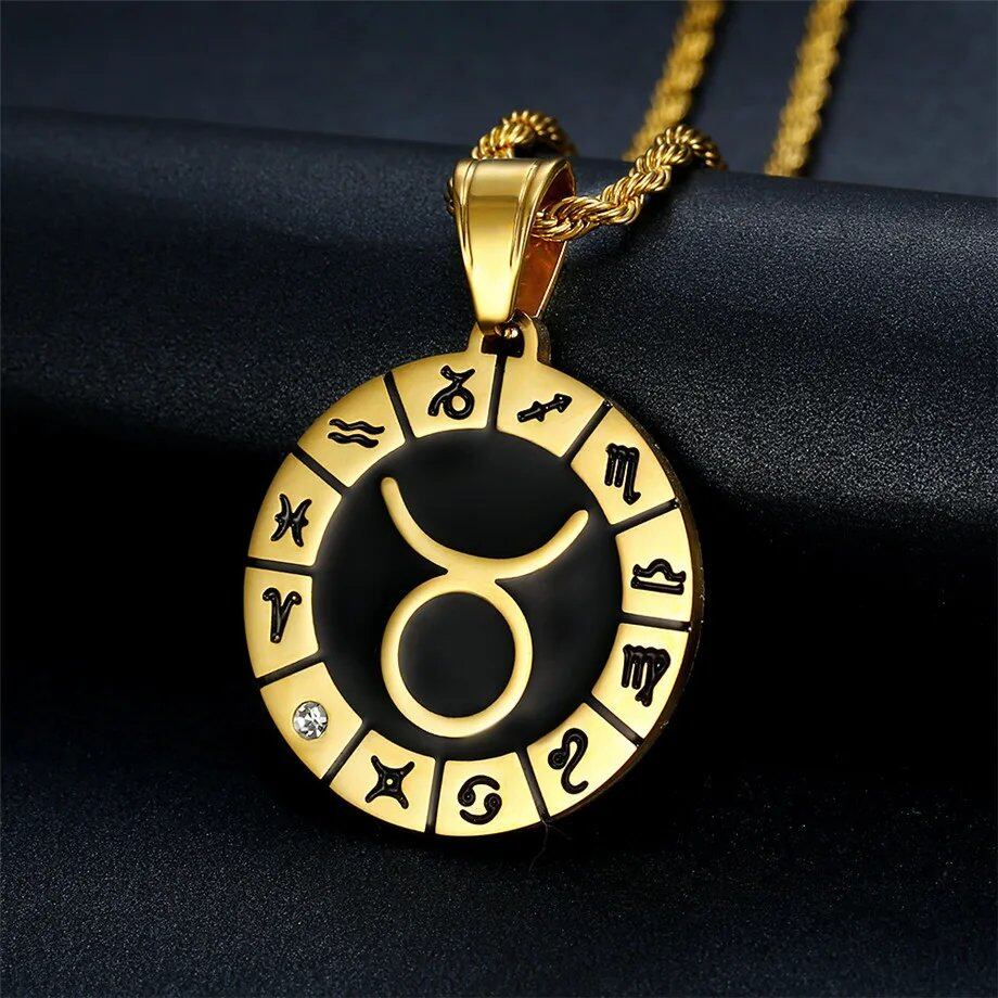 Leo 12 Zodiac Sign Necklace, Birthday Gift, Gold-Colored Stainless Steel Amulet Pendant, Zodiac Sign Jewelry, Wholesale, Parallel Import