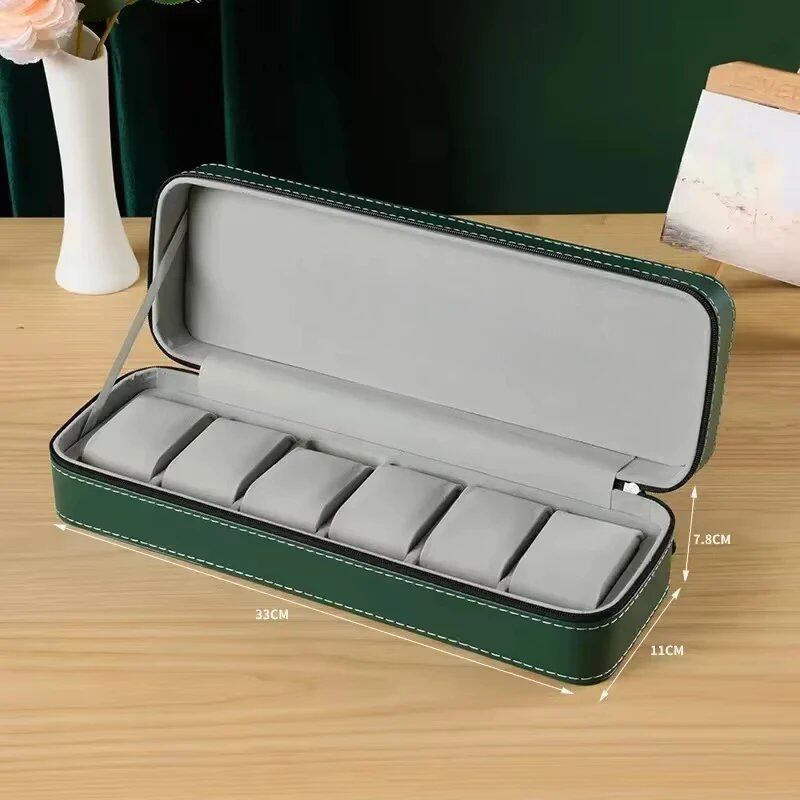 Brand new 6/8-drawer portable leather watch box with zipper, lightweight men's watch case, and jewelry storage. Color: JT-1. Imported.