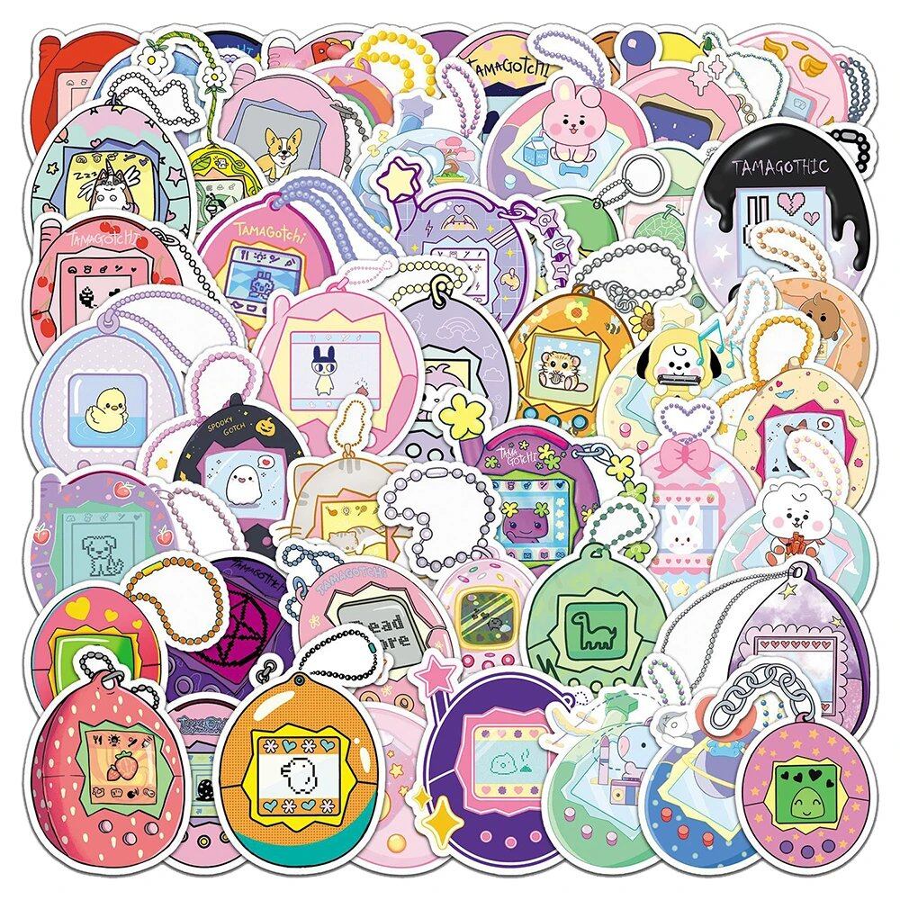 Pack of 10, 30, or 50 Cute Tamagotchi-Style Animal Graffiti Stickers for Stationery, Water Bottles, Laptops, Suitcases, and Smartphones. Cute Colors. Parallel Import.