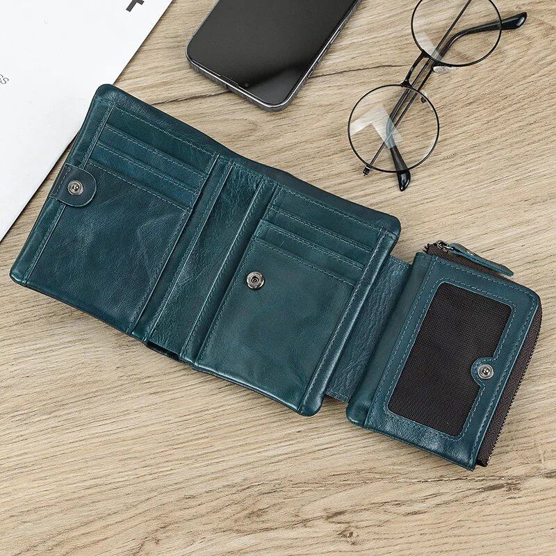 Newsbirds Leather Short Wallet, Card Case, Bifold, Coin Purse, Men's, Genuine Cowhide Leather with Zipper, Parallel Import