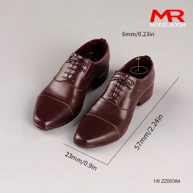 1/6 Scale Men's Solid Black and White Leather Shoes, Gentleman's Shoes Model for 12-Inch Soldier Action Figures with Detachable Feet, Parallel Import