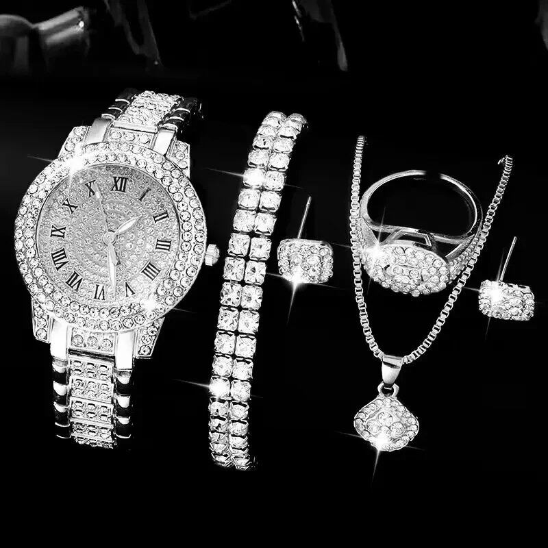 Set of 6 Luxury Women's Watches, Elegant Alloy Case, Crystal Quartz Movement, Rhinestone Bracelet, Montre, Gift, Parallel Import