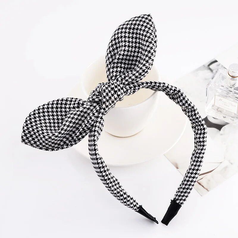 Bunny Ear Striped Print Hair Hoop Band, Wide Hairband with Ribbon for Girls, Hair Accessory, Headpiece, Parallel Import
