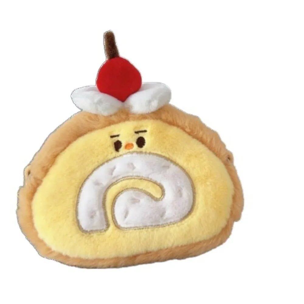 カジュアルでかわいいスイスロール型コインケース ケーキ型 大容量 ふわふわクロスボディバッグ チェーン付き ソフトなキャラクターショルダーバッグ 女の子向け 並行輸入品