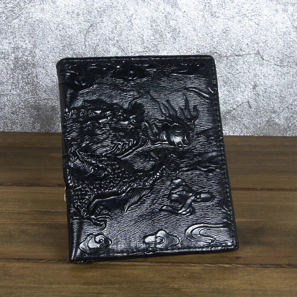 ニューラグジュアリー 牛革 メンズ 高品質 レザー ファッションデザイン 3Dドラゴンエンボス シンプル スタンダード ブランド財布 ハンディパース メンズ ブラック 財布 カラー:ブラ 並行輸入品