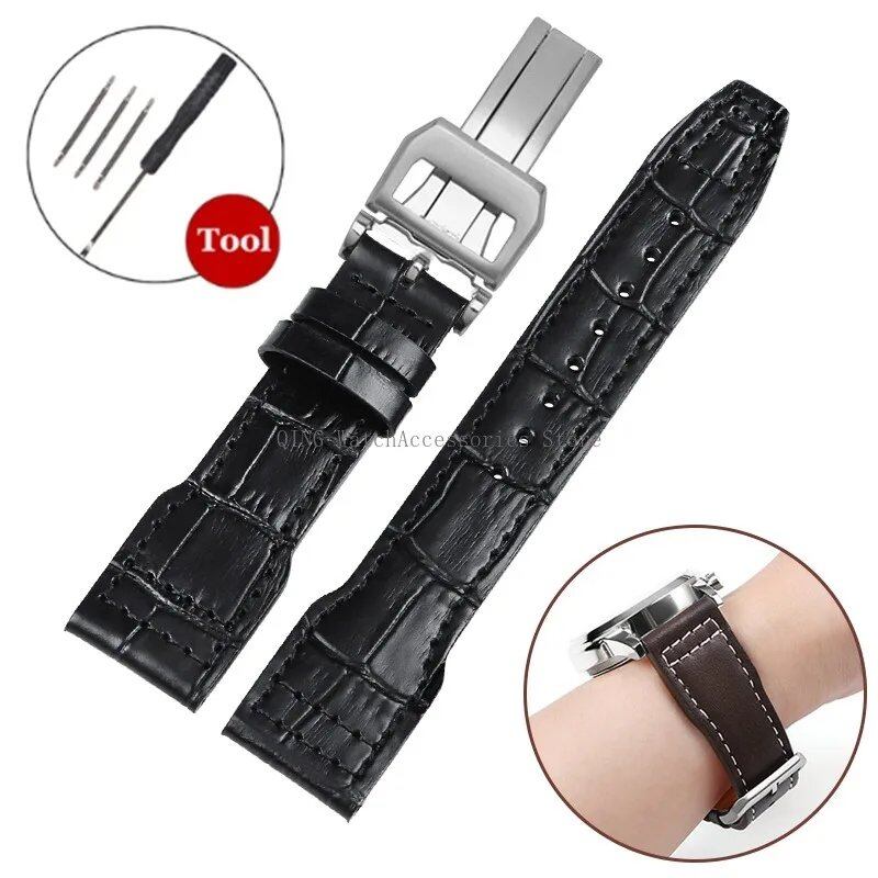 IWC Pilot's Mark 327004/377714 Genuine Leather Strap, Cowhide Leather, Smartwatch Wristband with Folding Buckle, Women's/Men's Bracelet, 20/21/22mm Band Color: mm, Parallel Import