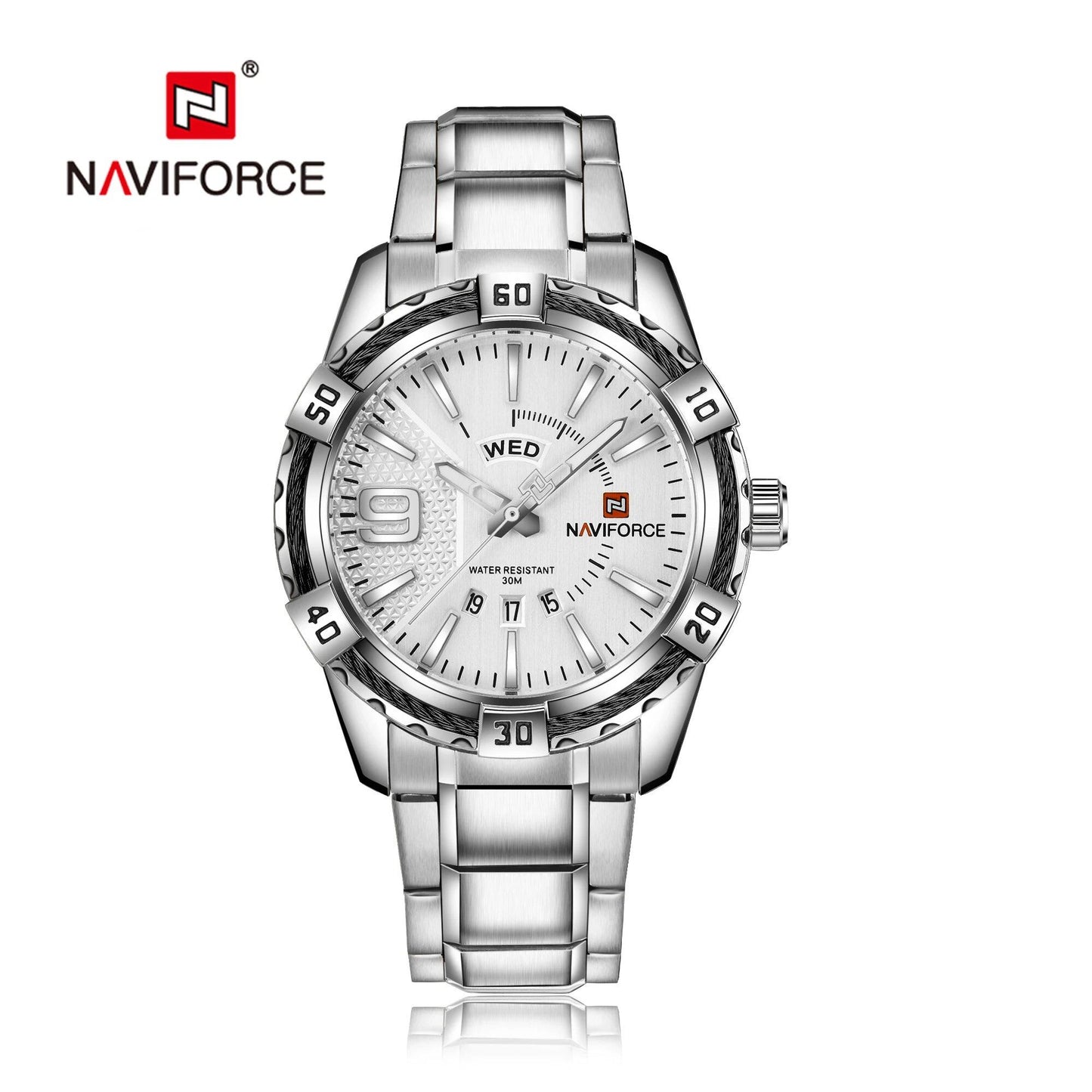 NAVIFORCE Luxury Men's Watch, Original Fashion Quartz Movement, Classic Watch, Waterproof, Business Style, Steel Strap, Color: Parallel Import