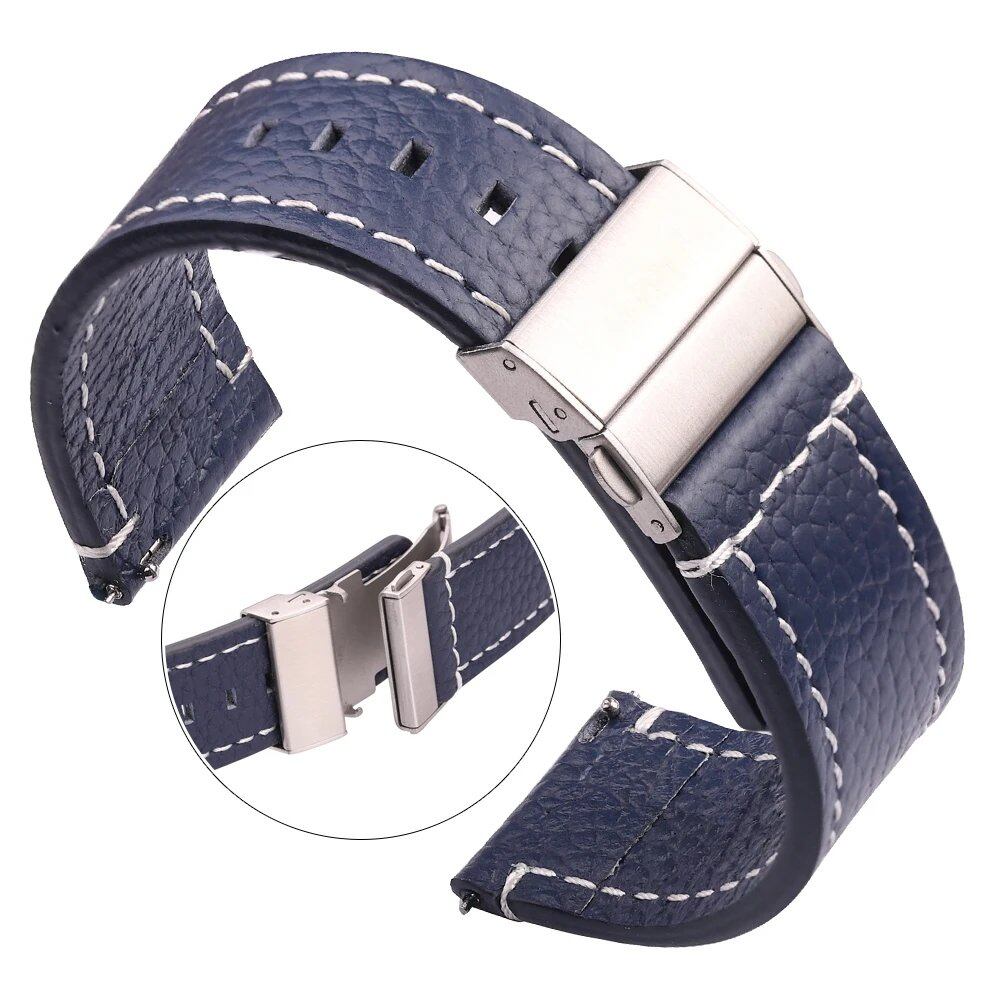 Genuine Leather Watch Band, Soft Strap, Universal Bracelet for Men and Women, Quick Release, 18mm, 20mm, 22mm, 24mm, Parallel Import, Band Color: Black