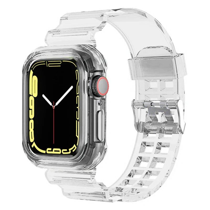 Apple Watch 8 / 7 / 6 / SE / 5 / 3 / 2 対応 クリアバンド + ケース セット ソフト透明シリコンバンド 40mm 44mm 42mm 41mm 45mm 49mm 対応 iWatch ストラップ サイズ 並行輸入品