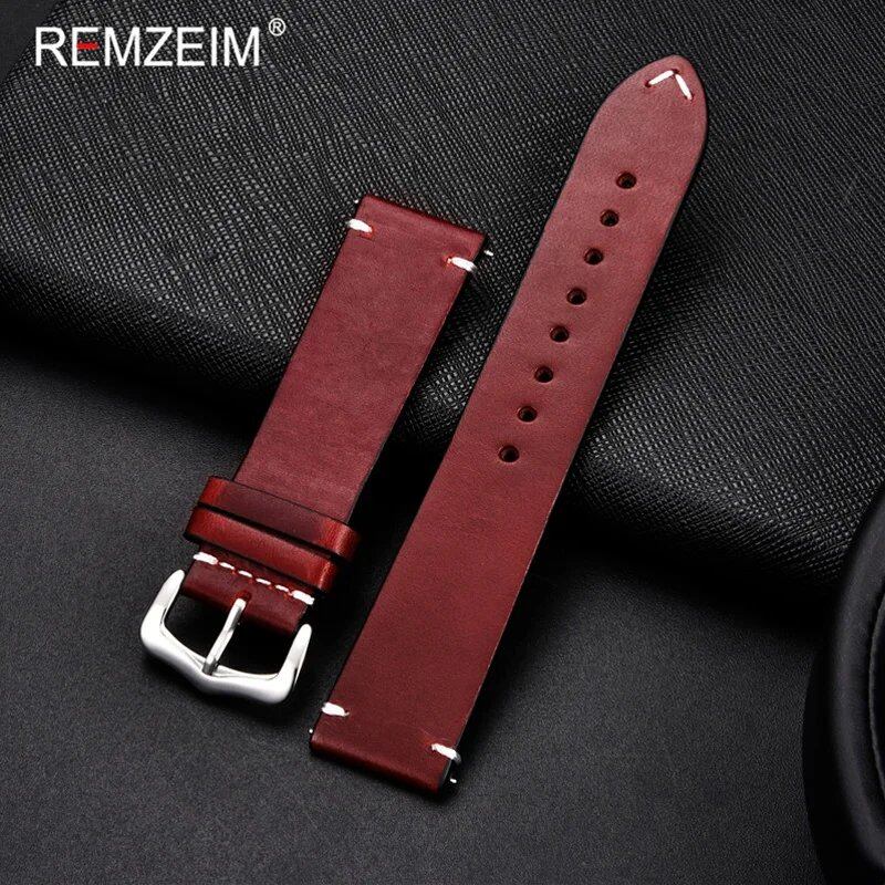 Handmade Genuine Leather Watch Band, 18mm, 20mm, 22mm, 24mm, Steel Buckle Strap for Watches, High-Quality Wrist Belt, Bracelet + Tools Included, Band Color: mm, Parallel Import