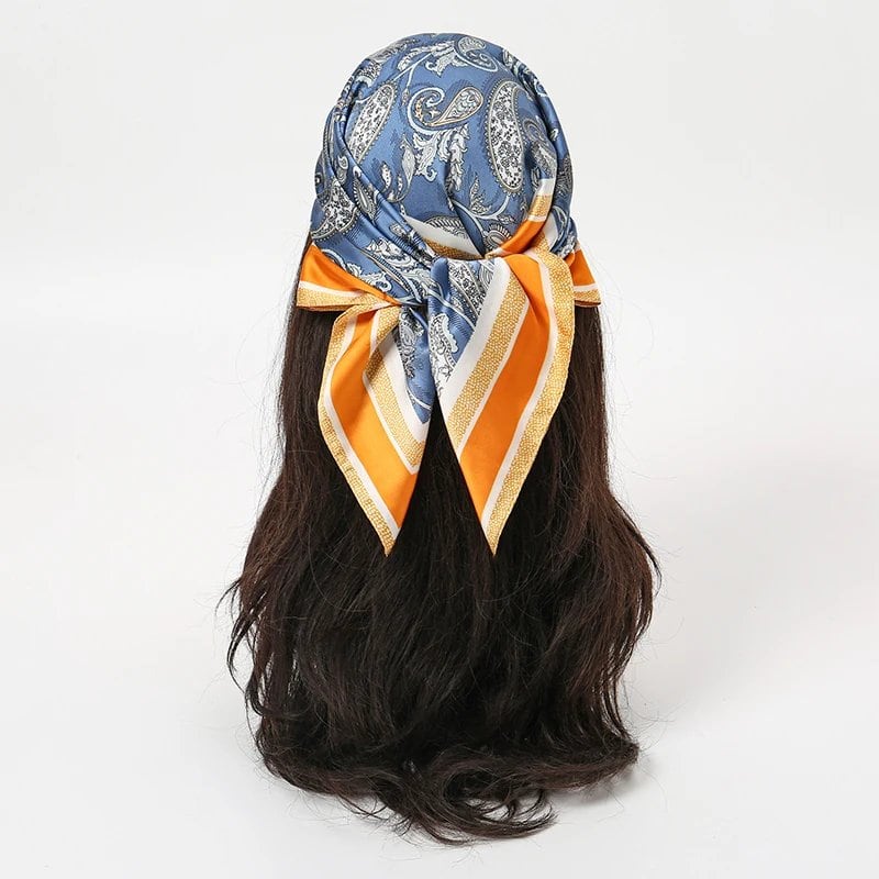 "Summer Beach 70x70cm Square Silk Muslim Hijab Scarf for Women, Handkerchief, Heart Print Headband, Stylish Small Luxury Scarf Tie" Size: 70x70cm; Parallel Import
