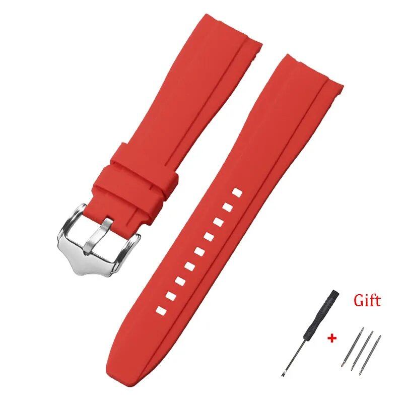 20mm/22mm High-Quality Curved End Silicone Watch Band Compatible with Swatch/Omega Moonwatch, Waterproof Wristband, Band Color: mm, Parallel Import