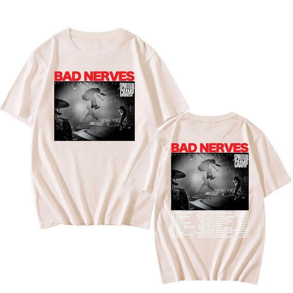 BAD NERVES "Still Nervous Tour 2025" T-Shirt, Spiritual Crump, Hip Hop, Unisex, Streetwear, Grunge, Fashion, Graphic T-Shirt, Men's Apparel, Size: Parallel Import