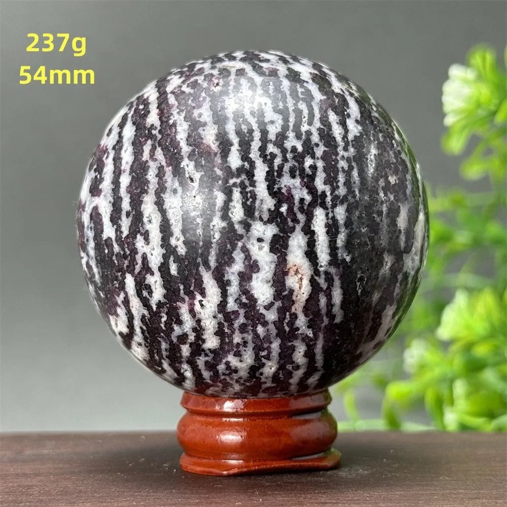 Natural Purple Zebra Fluorite Ball for Reiki Healing, Spiritual Meditation, Chakra Therapy, Magic, Ritual, Divination, Home Decoration, with Stand, Color: A, Parallel Import