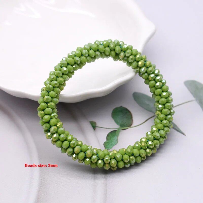 New Hair Accessory: Glass Bead Bracelet & Hair Tie, Elastic Hair Rope, Simple Scrunch, Ponytail Headdress, Women's Bracelet, 18cm Long; Metal Color, Parallel Import