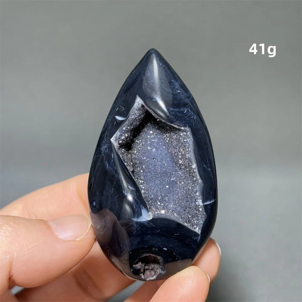 天然宝石ブラックアゲート ジオード エッグ形クォーツ オーラヒーリング エネルギー スピリチュアル 瞑想 ホーム風水 デコレーション ギフト カラー: 並行輸入品