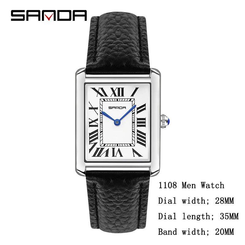Sanda New Quartz Watch with Roman Numerals, Stainless Steel and Leather Strap, Briefcase, 30m Water Resistant, Popular for Men and Women, Color: Parallel Import