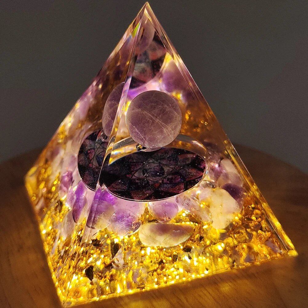 エネルギー発生器 オーゴン・ピラミッド アメジスト&ペリドット ヒーリング天然水晶 レイキ・チャクラ発生器 オーゴナイト・ピラミッド 瞑想ツール ;発送元: 並行輸入品