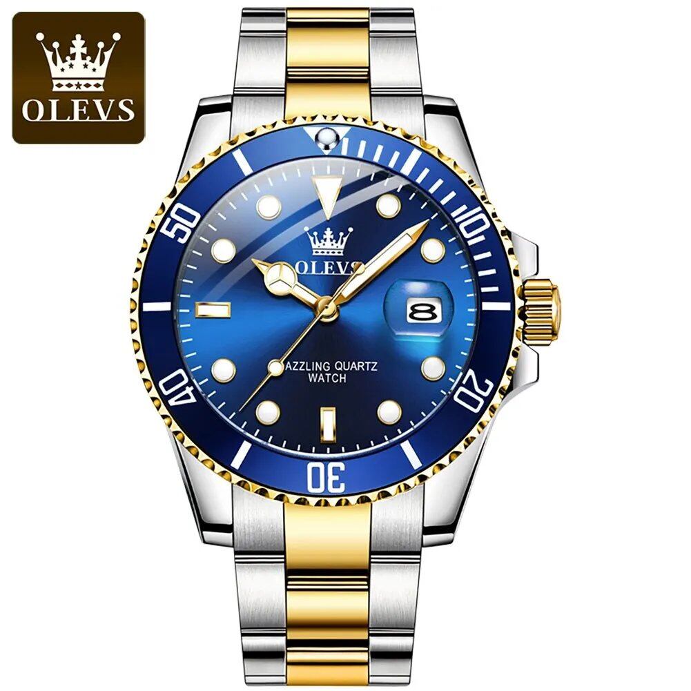 OLEVS Top Original Men's Quartz Watch, Green, Waterproof, Stainless Steel, Quartz Movement, Luxury Wristwatch with Luminous Function; Customization Unavailable, Parallel Import