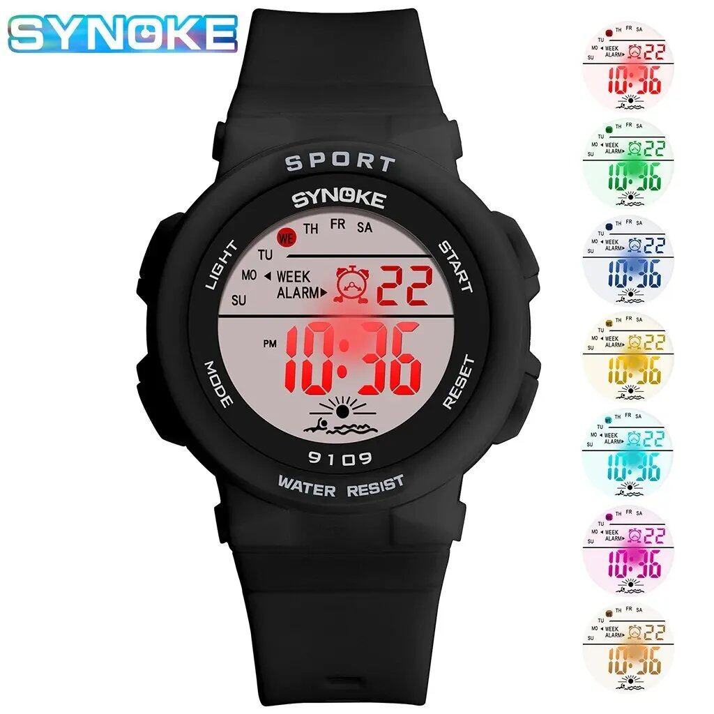 SYNOKE Kids' Sports Watch, Colorful Electronic Wristwatch, 50m Water Resistant, Digital Watch for Boys and Girls, Parallel Import