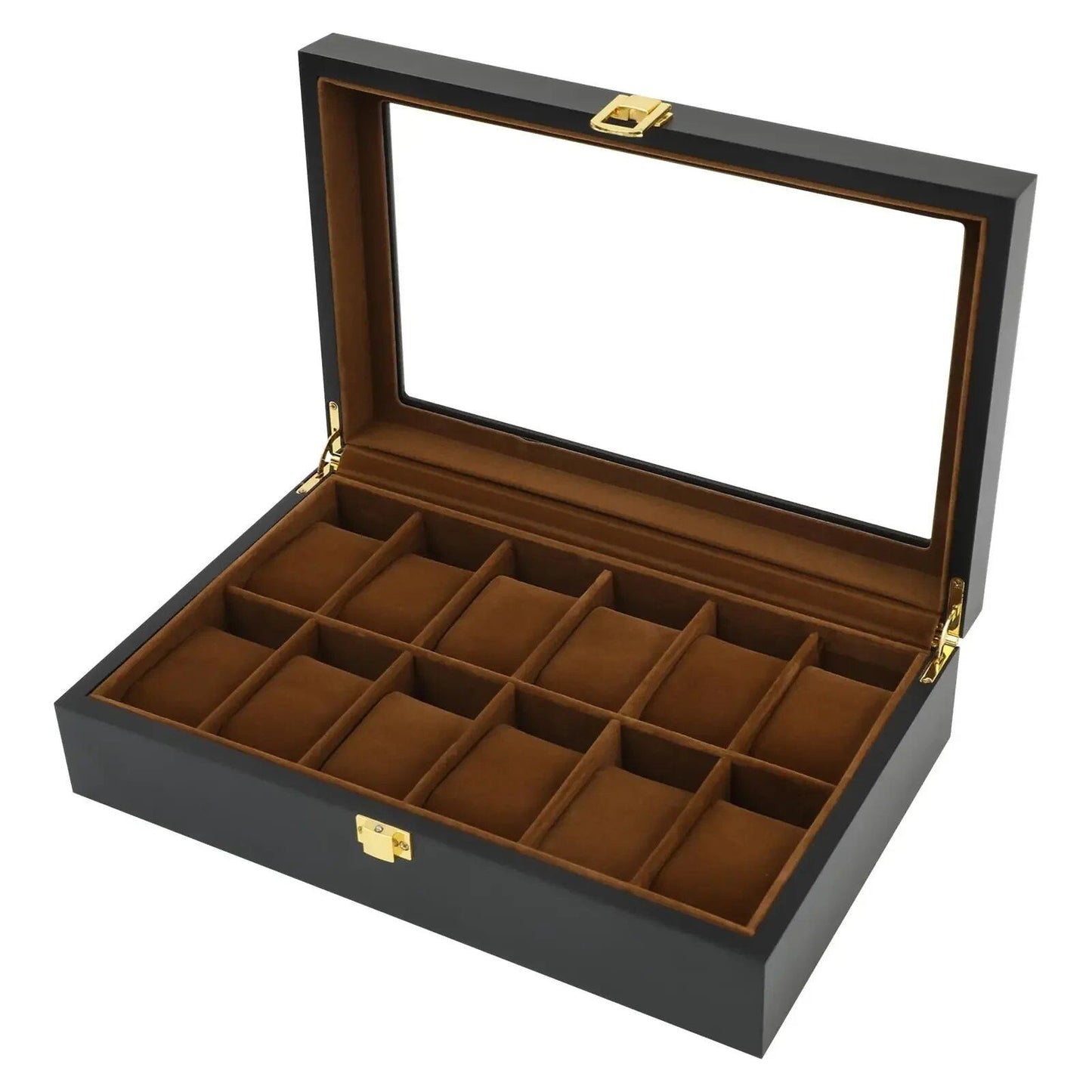 Watch Organizer Box, Holds 6 Watches and 3 Sunglasses, Wooden Watch Case with Glass Top, Perfect Gift for Family and Friends, Parallel Import