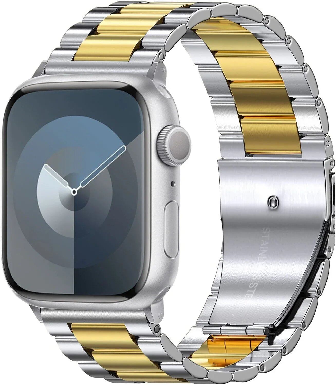 Stainless steel metal band compatible with Apple Watch 10, 9, 8, 7, 46mm, 45mm, 41mm, Ultra2, 49mm, men's and women's replacement strap, iWatch 6 strap, band color: parallel import